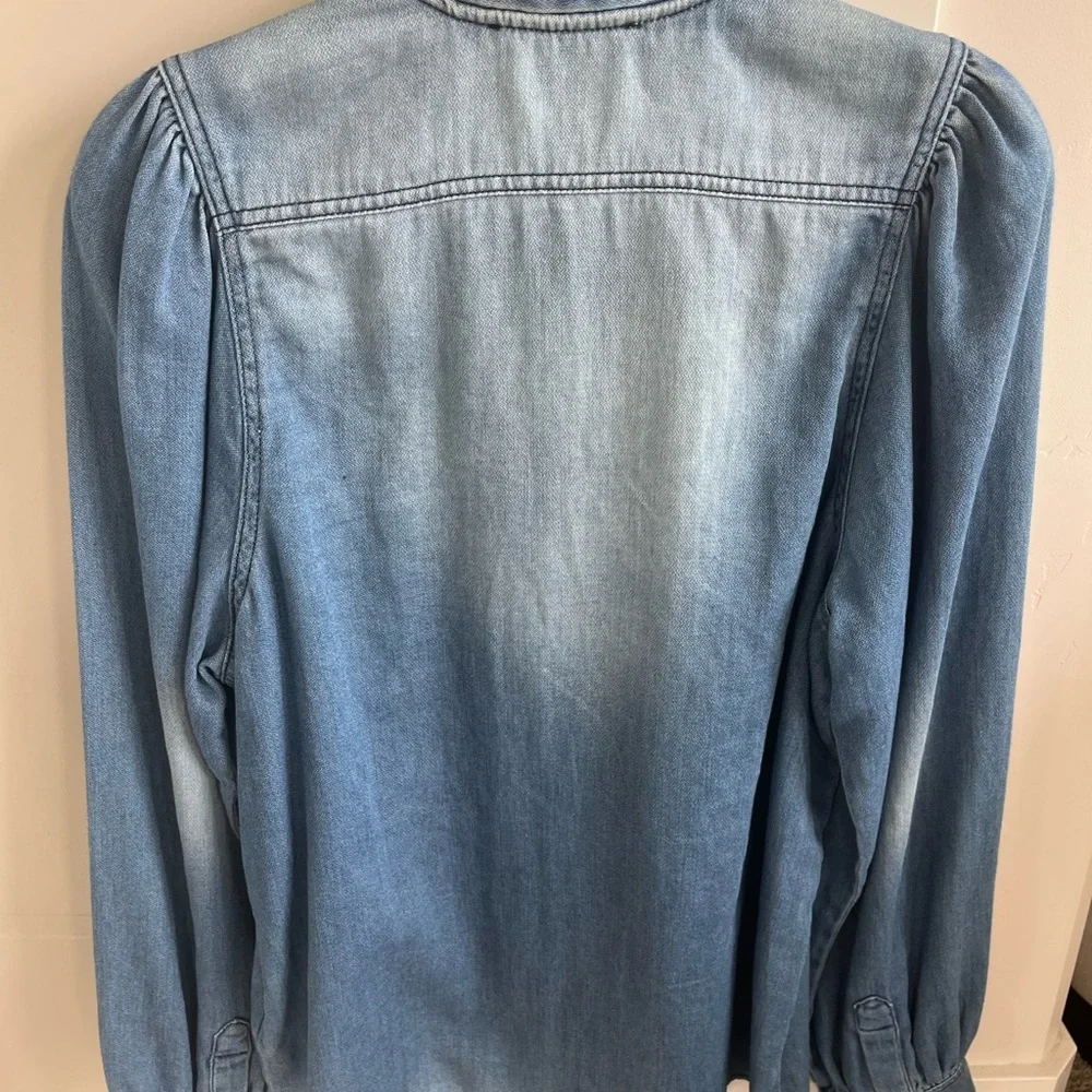 ba&sh Light Blue Ruffle Denim Top - Picture 8 of 9